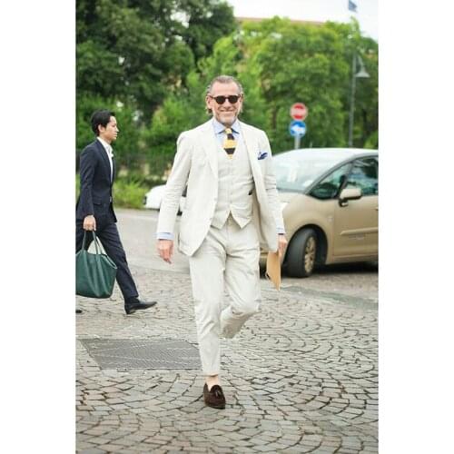 2019 Latest Coat Pant Designs Beige Linen Summer Beach Men Suit Slim Fit 3 Piece Blazer mens suits Groom Tuxedo Terno Masculino