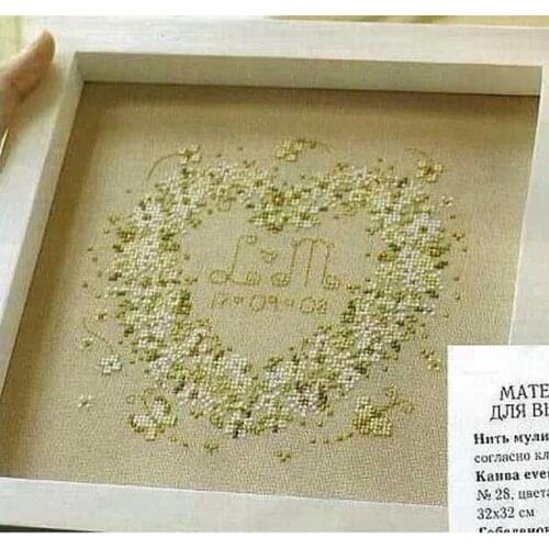 Embroidery Package High Quality Cross Stitch Kits Shiny Heart with Fabric Cloth,thread,needle,Drawing and Bead Free Shipping