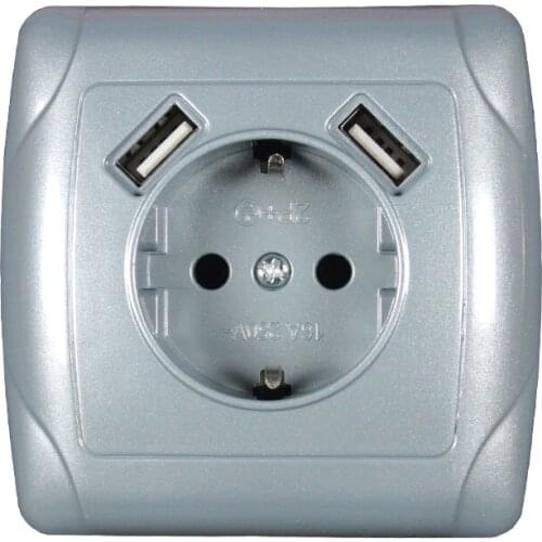 Wall electronic socket eu standard power outlet with dual home usb plug charger power socket with usb Grey color A5-01