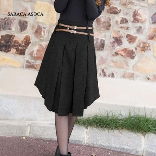 New Retail 2 Color Solid Irregular Pleated Skirt Womens Fashion Mid-Calf Short Skirt Winter For Girls