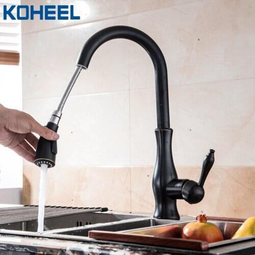 Newest Kitchen Faucet Pull Out Down 360 Degree Rotation Nickel Brushed ORB Single Handle Sink Hot & Cold Water Tap Mixer