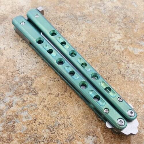 Butterfly in knife BM62 Trainer knife Silver+Green T4 titanium handle D2 blade Jilt knife Hunting survival Folding Pocket Knifes