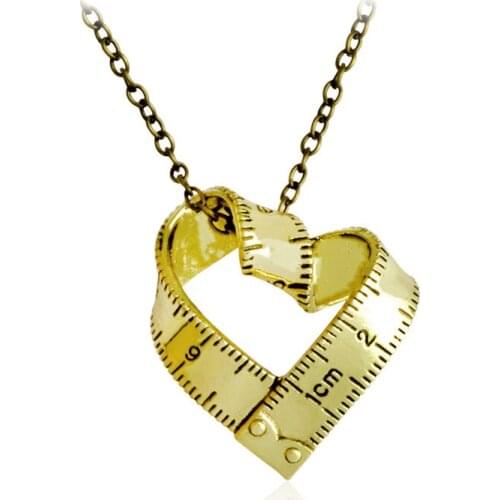 Back To School Necklaces Heart Shape Twisted Ruler gold Pendant Chokers Necklaces
