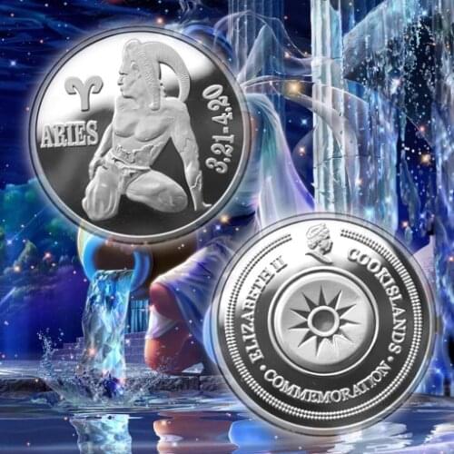 New 3.21-4.20 12 constellations Aries Silver Plated Coin Elizabeth II Commemorative Coins