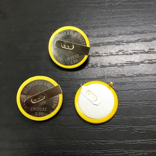 100pcs Rechargeable LIR2032 Battery 3.6V Battery Remote Car Key Shell Cover Case Battery 90 degree welding foot