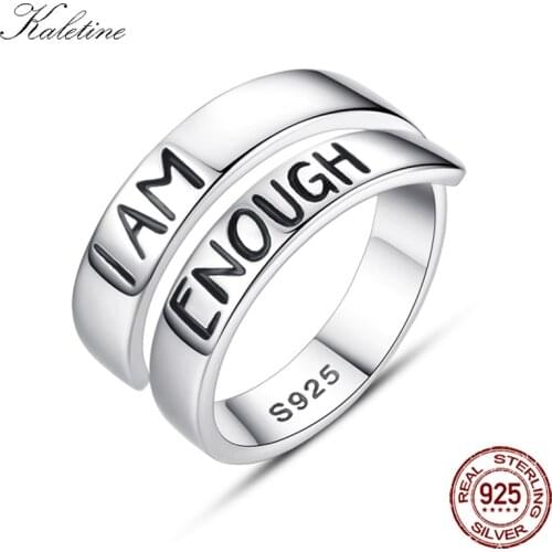 KALETINE Luxury Women Open Letter Ring 925 Sterling Silver Rings I AM ENOUGH Wide Famous Band Jewelry 2019 A Gift for a Man