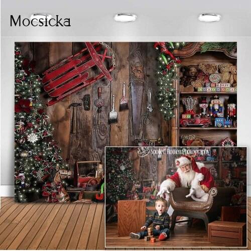 Christmas Tool Room Backdrop for Photography Newborn Kids Portrait Toys Windows Background for Photo Studio Santa Claus Props
