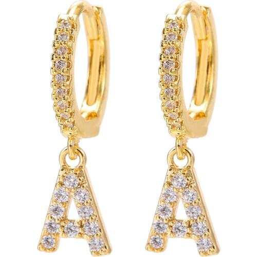 New Fashion Gold Ear buckle Hip Hop Initial Letter Zircon Piercing Huggie Hoop Earring For Women 2021 Trend Jewelry Gift