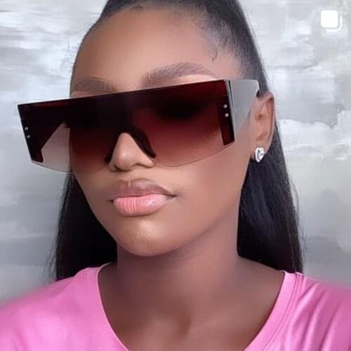 Retro Square Half Frame Sunglasses Women Gradient Big Frame Broadside Rice Nails One Piece Sun Glasses Outdoor Riding Goggles