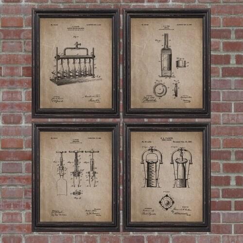 Wine Blueprints Posters and Prints Restaurant Wall Art Decor Vintage Wine Art Canvas Painting Housewarming Gift Bar Decoration