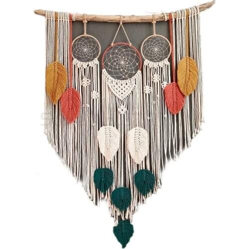 Colorful tassel feather leaf tapestry dream catcher creative woven DIY material bag