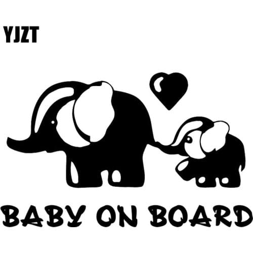 YJZT 17X10.4CM BABY ON BOARD Elephant Mother And Baby Heart Love Car Sticker Decoration Decals C25-0252