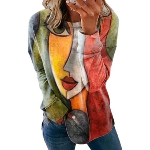 2021 Women Blouse Casual Oversize Print Shirt Tops Loose Vintage Female Tee Streetwear Y2K Long Sleeve Clothes