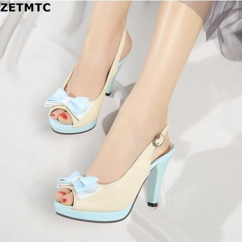 Size 33-45 Women Sandals Ankle Strap High Heels Sandals Shoes Woman Sandals Bow Sexy Ladies Sandals Peep Toe Party shoes 2019
