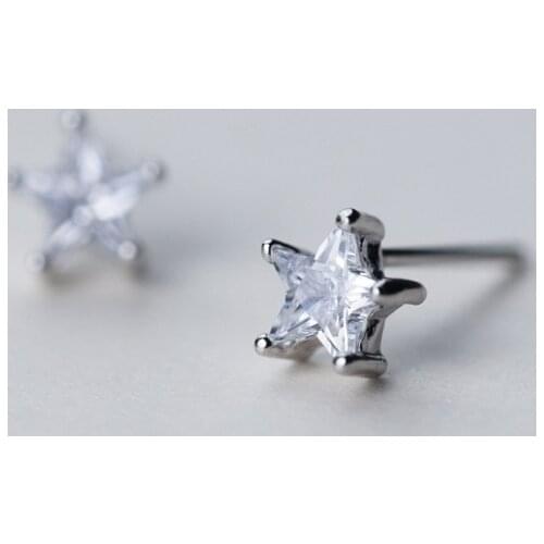 MloveAcc Authentic 925 Sterling Silver Five-pointed Star Stud Earrings with Clear CZ Fashion Design Jewelry