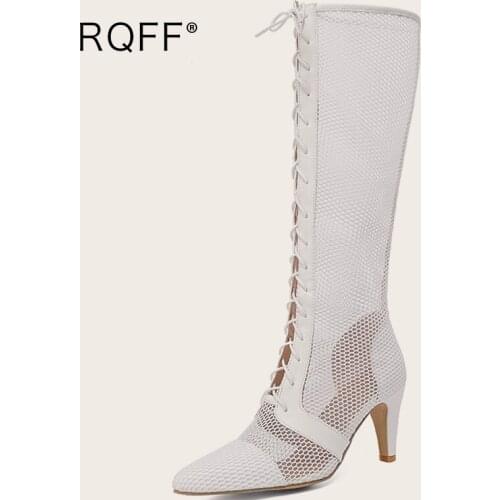 Women High Boots Sandals Plus Size 40-43 44 45 46 47 Luxury Handmade Mesh Shoes Super High Spike Thin Heels Black Lace-up Custom