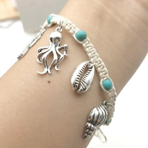 Women Shell Ankle Bracelet Natural Seashell Bracelet Seahorse Starfish Octopus Conch Beach Ankle Summer Bohemian Accessories