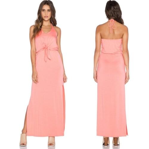 Sweet Temperament Two Side Split Sleeveless Dress Elegant Front Tie Drawstring Neck Dress