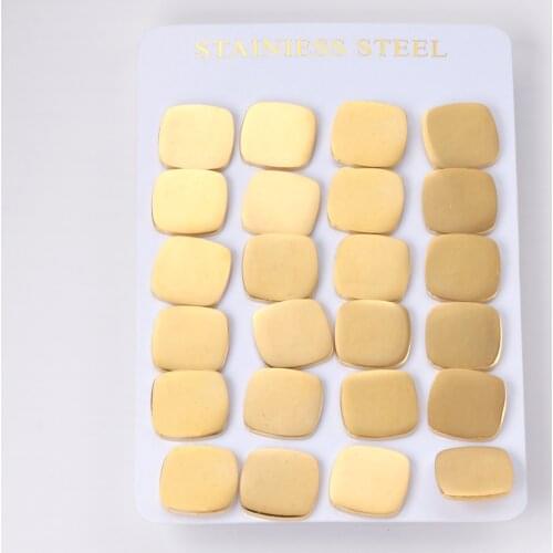 10 Pairs Square Geometry Stud Earrings Stainless Steel Gold Silver Color Womens/Girls For Party Jewelry Accessories Wholesale