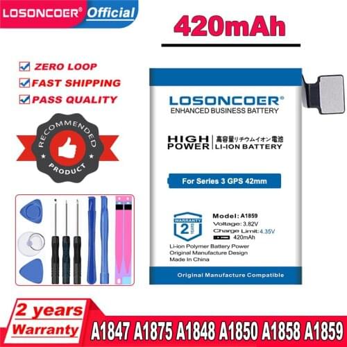 100% New 320/420mAh Replacement Battery For Apple Watch Series 3 GPS / LTE 38mm/42mm A1847 A1875 A1848 A1850 A1858 A1859 Battery