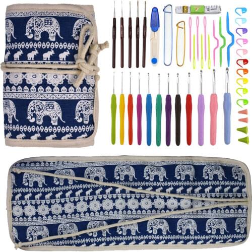 12pcs Extra Long 2.0-8.0mm Crochet Hook Set Soft Handle Knitting Needles DIY Needle Art Craft With Cute Animal Elephant Case