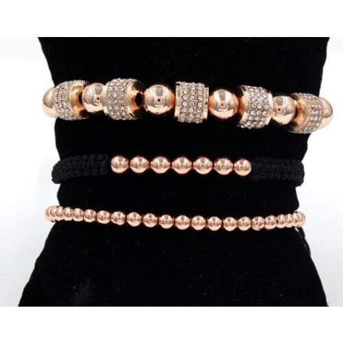 4mm 3PCS/Lot hfg2 gold silver Copper cz zircon cubic zirconia elastic ball bead crown Punk Macrame Charm Bracelet Bangles