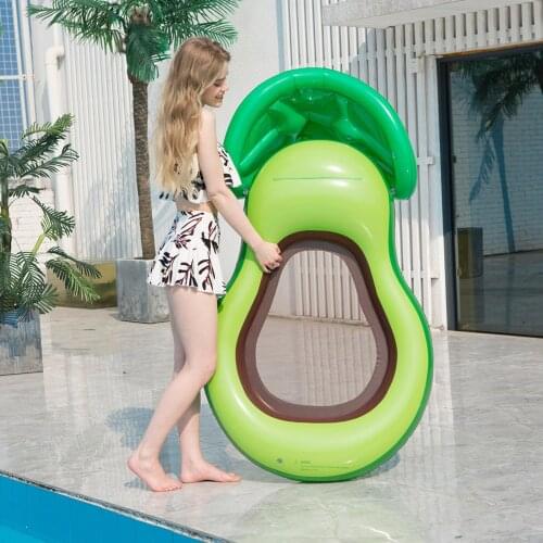 Avocado Shape Water Hammock Inflatable Pool Float, Multi-Purpose Pool Saddle Lounge Drifter Pool Chair Air Bed Adjustable Awning