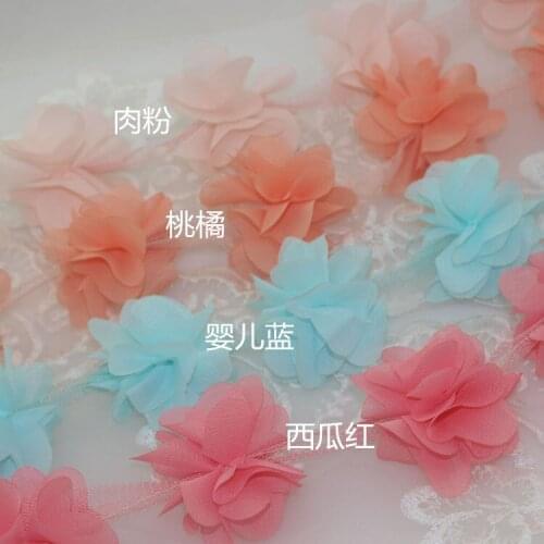 Free Shipping 3meters 23Color available 6cm Chiffon 3D Flower Lace Chiffon Lace Flowers Accessories Colorful DIY Material Z182