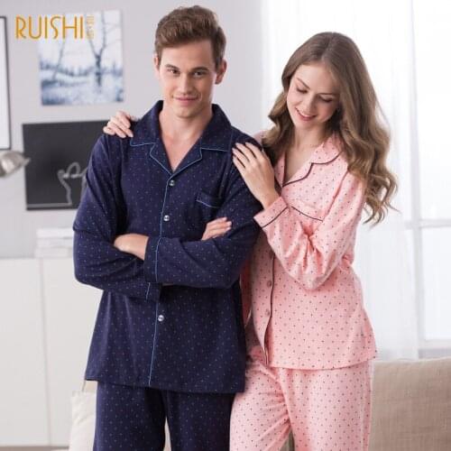 Free Shipping Spring and Autumn 100% Cotton Pajama Full Sleeve Plaid Lovers Sleepwear Sets Nightgown Home Clothing
