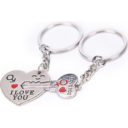 1 Pair Couple I LOVE YOU Letter Keychain Heart Key Ring Silvery Lovers Love Auto Key Chain Souvenirs Valentines Day