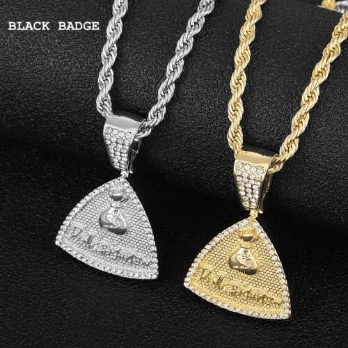 Ice out Triangle Pendant Necklace With Money Bag Cubic Zircon Mens Hip Hop Jewelry Rock Rap Jewelry 2021 Fashion Chain Gift
