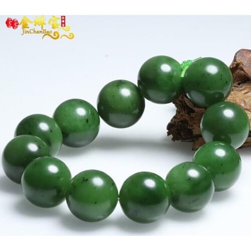 Certed 18mm Natural Green Nephrite Beads Men Bracelet Pounamu Jade Bangle Jasper