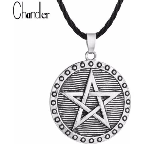 Chandler Supernatural Pentacle Hebrew Charm Pentagram Pendant Statement Necklace Men Star Amulet Chain Talisman Necklaces