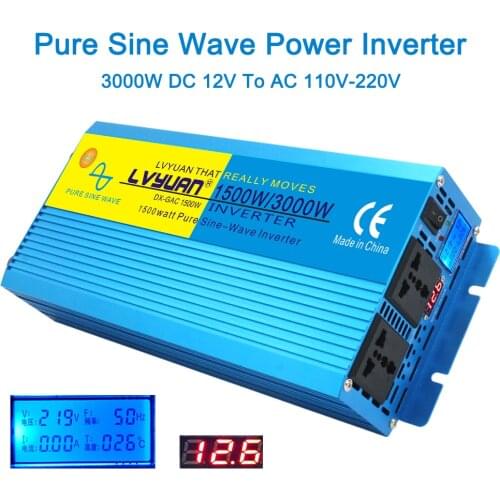 Digital Display 1500W 3000W Peak Pure Sine Wave Power Inverter DC 12V to AC 220V 230V 240V Converter Supply Solar Power
