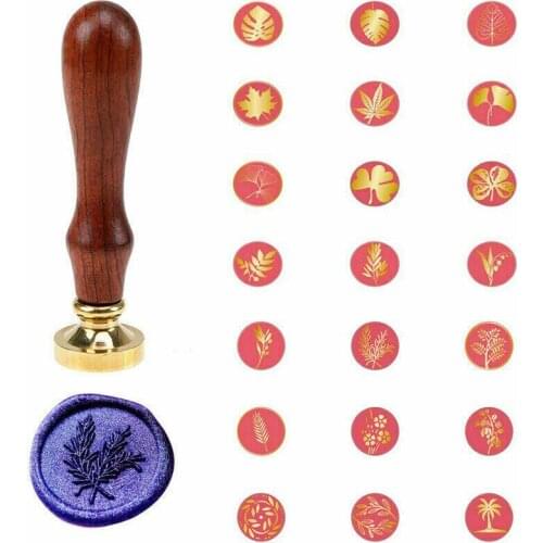 Decorative Wax Seal Stamp Set DIY Wood Handle Stamp with Flower Leaves Pattern for Birthday Party Gift Card Envelopes Supplies