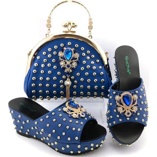 Doershow Italian Shoes and Bags To Match Shoes with Bag Set Decorated with Rhinestone Nigerian Women Wedding Shoes set!HKV1-20