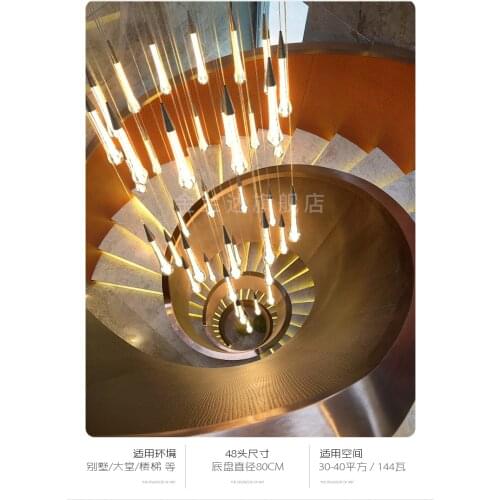 Duplex long chandelier modern minimalist light luxury water drop rotation creative art living room villa stairs Nordic led lamps