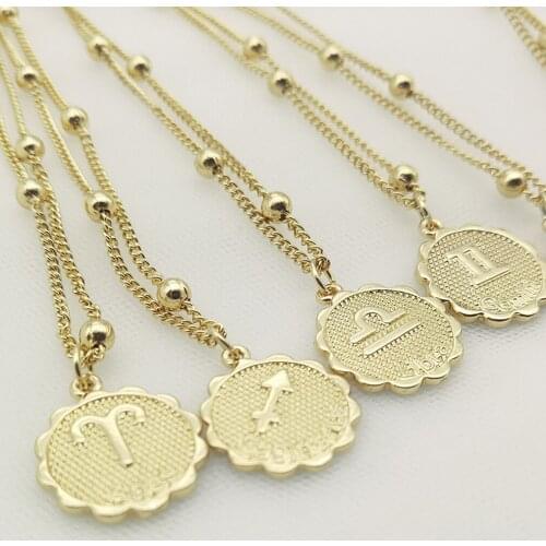 Twelve Constellations Coin Necklace Statement Copper Leo Pendant Necklace Women Jewelry Twelve Horoscope Clavicle Chain