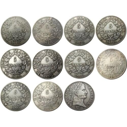France 5 Francs 1810 10pcs Different Mintmark Silver Plated Copy Coins