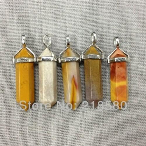 H-CCP05 10pcs Yellow Jaspers Agates Point Pendant with Silver Bail