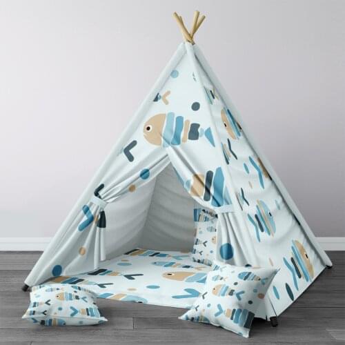 Play Tent for Kids Wigwam Portable Indoor Playground Tents Children Bedrooms Blue Fish Model 1412