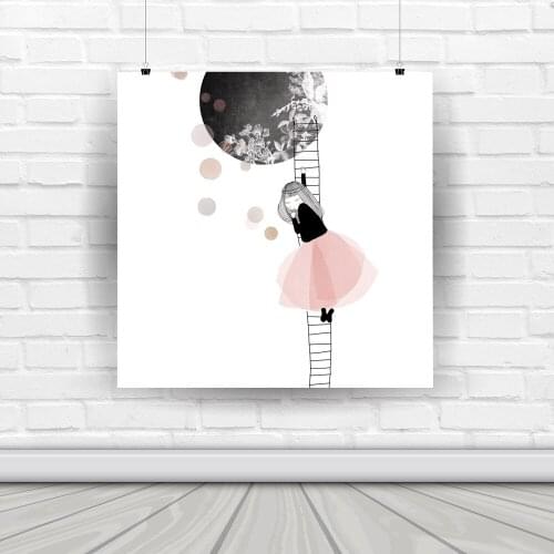 Watercolor Pink Princess Painting Canvas Moon Girl Wall Art Poster Birthday Gifts Nordic Pictures for Girls Kids Room Home Decor