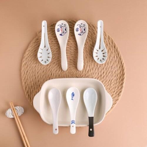 Spoon Ceramic Cute Small Household Soup Large Long Handle Fashion Restaurant Dinnerware Kitchen Gadget Sets Kawaii Convenient