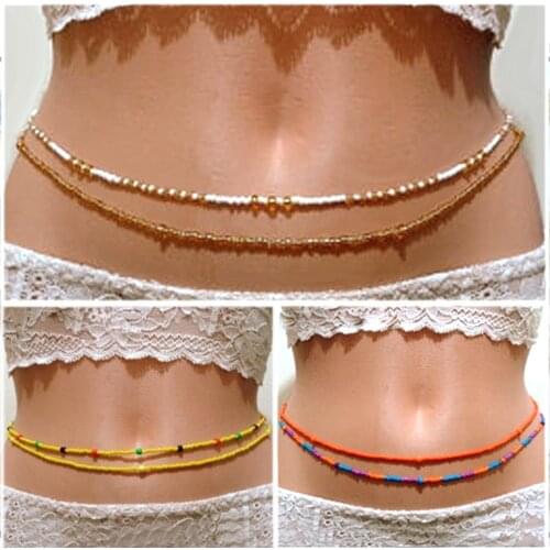 2021 Bohemia Double Bead Belt Body Chain Women Summer Sexy Bikini Beach Waist Chain Charms Vintage Dress Waistband Belts