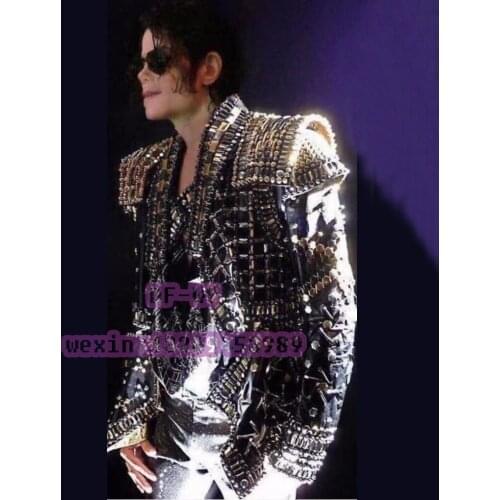 Michael Jackson rivet punk leather jacket is suitable for a particular bar nightclub stage performance clothing male singer male
