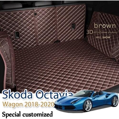 Custom Leather Car Trunk Mats For Skoda Octavia Wagon 2018-2020 Rear Trunk Floor Mat Tray Carpet Mud