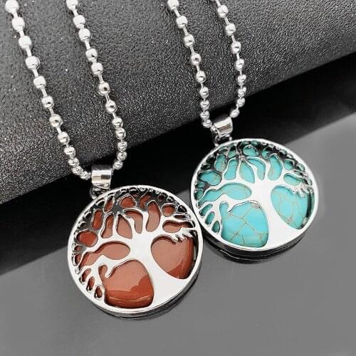 World Tree Natural Stone Pendant for Women Girls Fashion Jewelry Round Amethyst Crystal Pendants Healing Accessories Wholesale