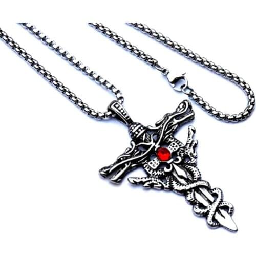 Statement Necklace Prayer Punk Jewelry Gift Stainless Steel Silver Color Long Chain Retro Dragon Cross Necklaces Pendant For Men