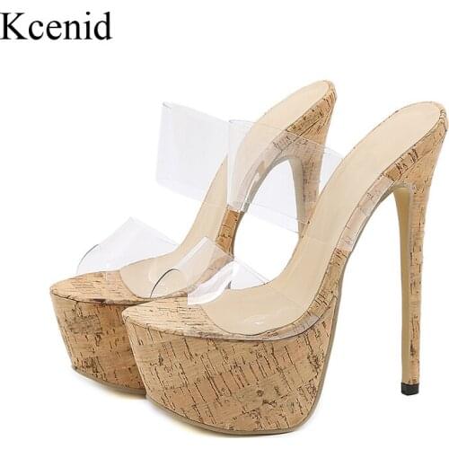 Kcenid New Summer Sexy Platform PVC Transparent Slippers Women Thin High Heels Slides Shoes Nightclub Party Sandals Woman