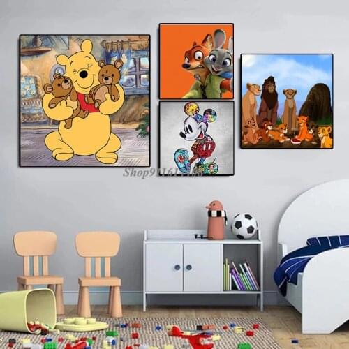 Disney Posters Anime Mickey Mouse Winnie The Pooh Lion King Canvas Painting on The Wall Art Pictures Kids Home Wall Decor Prints